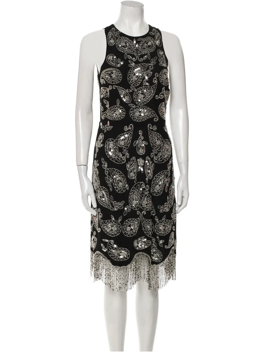 Michael Kors Black Beaded Paisley Fringe Sheath Dress size S